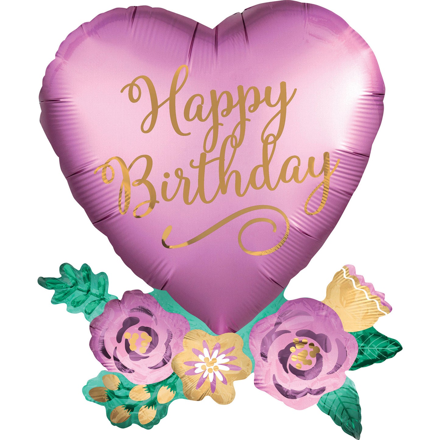 30" Heart Flower Happy Birthday Foil